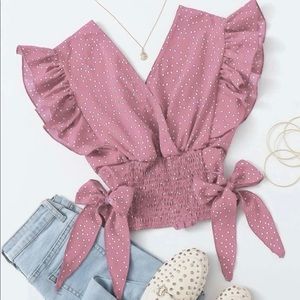 Pink polka dot crop top. Brand new, only worn once to try on